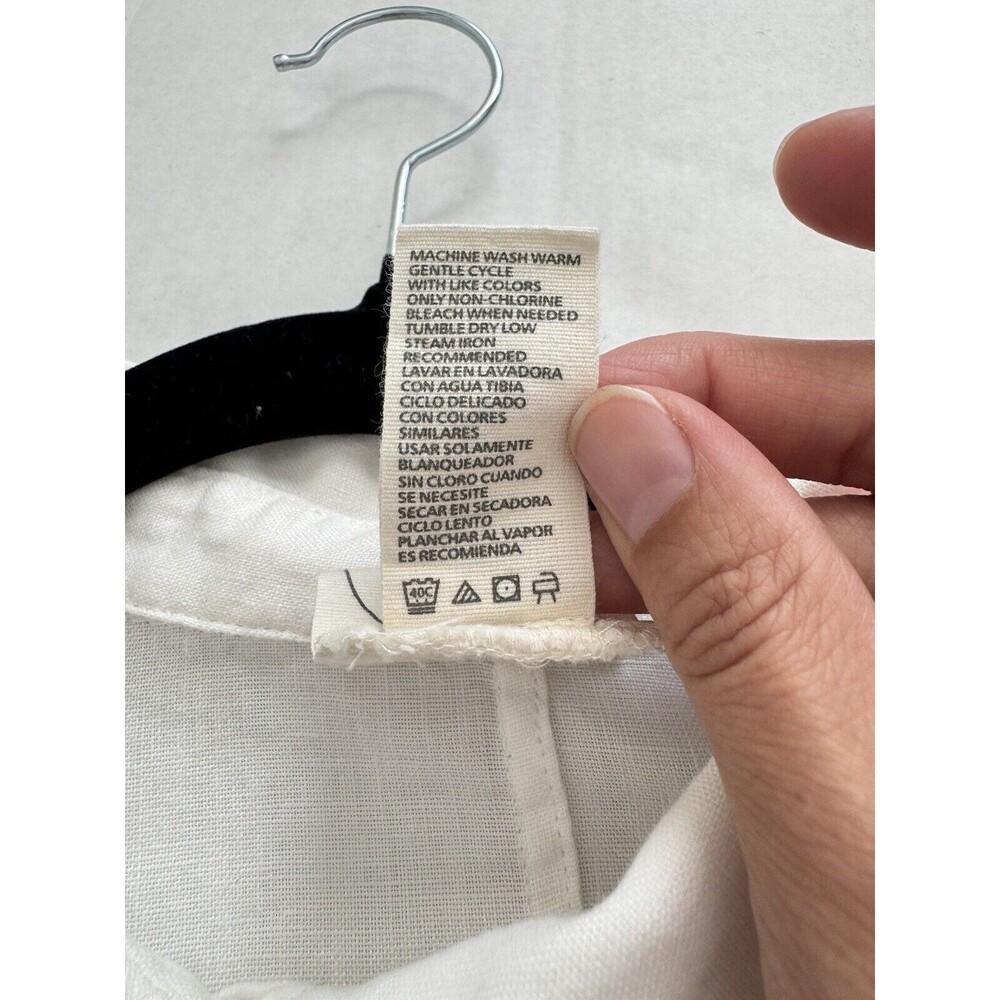 Chaus XL 100% Organic Linen Shirt 3/4 Roll Tab Sleeve Belted Tunic White Pockets - Picture 11 of 15